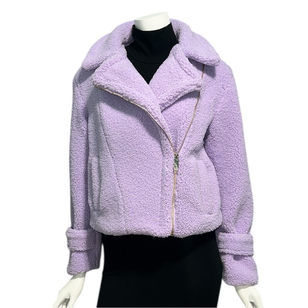 Industry Lavender Purple Faux Sherpa Teddy Moto Style Jacket Small NWT